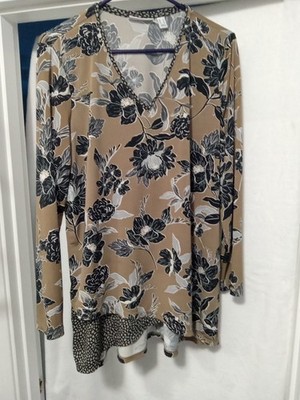 Susan Graver Tunic Top Size LG Womens Multi Floral Crossover V-Neck 23'' Sleeve 