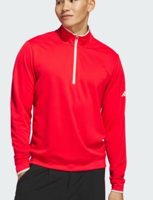 2XL New Men s Adidas Lightweight 1/2 Zip Performance Ruby Red Long Sleeve Shirt