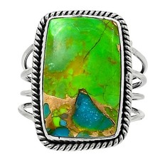 Blue Turquoise in Green Mohave 925 Sterling Silver Ring Size 10  USA