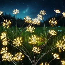 Solar Garden Lights, Firework Starburst Ground Plug Lights 2 Packs, 160 LED S...