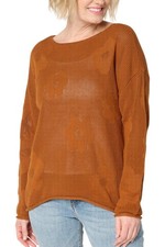 Peace Love World Women's Boheme Mixed Motif Sweater Caramel