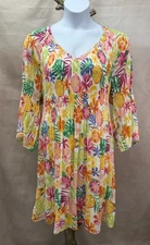 NWT Elle Chiffon Smocked Colorful Print Dress w/ Bell Sleeves Plus Size 1X