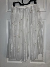 Nana Store Embroidered Mesh White Elastic Waist A-Line Midi Skirt S Women