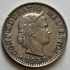 Switzerland 20 Rappen 1950 - Helvetia - Roman Goddess Libertas