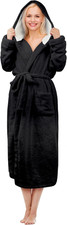 Tirrinia Hooded Sherpa Robe Long Plush Fuzzy Bathrobe for Women with Hood Sherpa