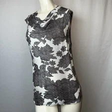 Cabi Tango Floral Draped Mixed Media Sleeveless Tunic Top Women's sz S