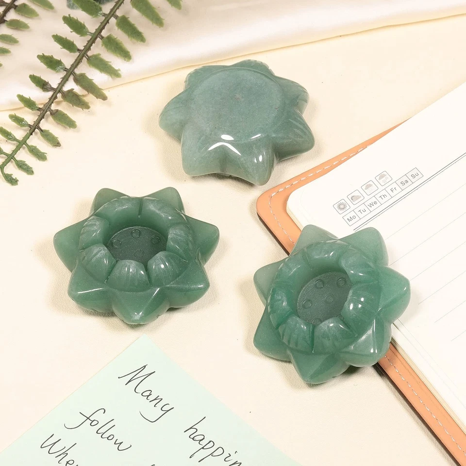 Candelabro de luz de té votivo de loto piedra de cristal curativo tallado a mano para ta... Foto 2 de 4