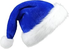 Santa Hat for Adults, Blue Velvet Plush Santa Hat for Christmas, New Year, Fe...