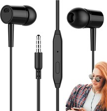 Black 3.5mm Wired Earbuds with Mic - Ergonomic Earphones with Powerful Heavy ...