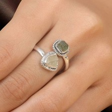 Women Moldavite Ring 925 Sterling Silver Libyan Desert Glass Handmade Gift Rings