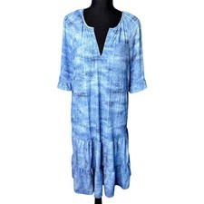 Womens Blue Midi Dress XL Ruffle Tiered Ethereal Marbled Flowy Prairie Beach NWT