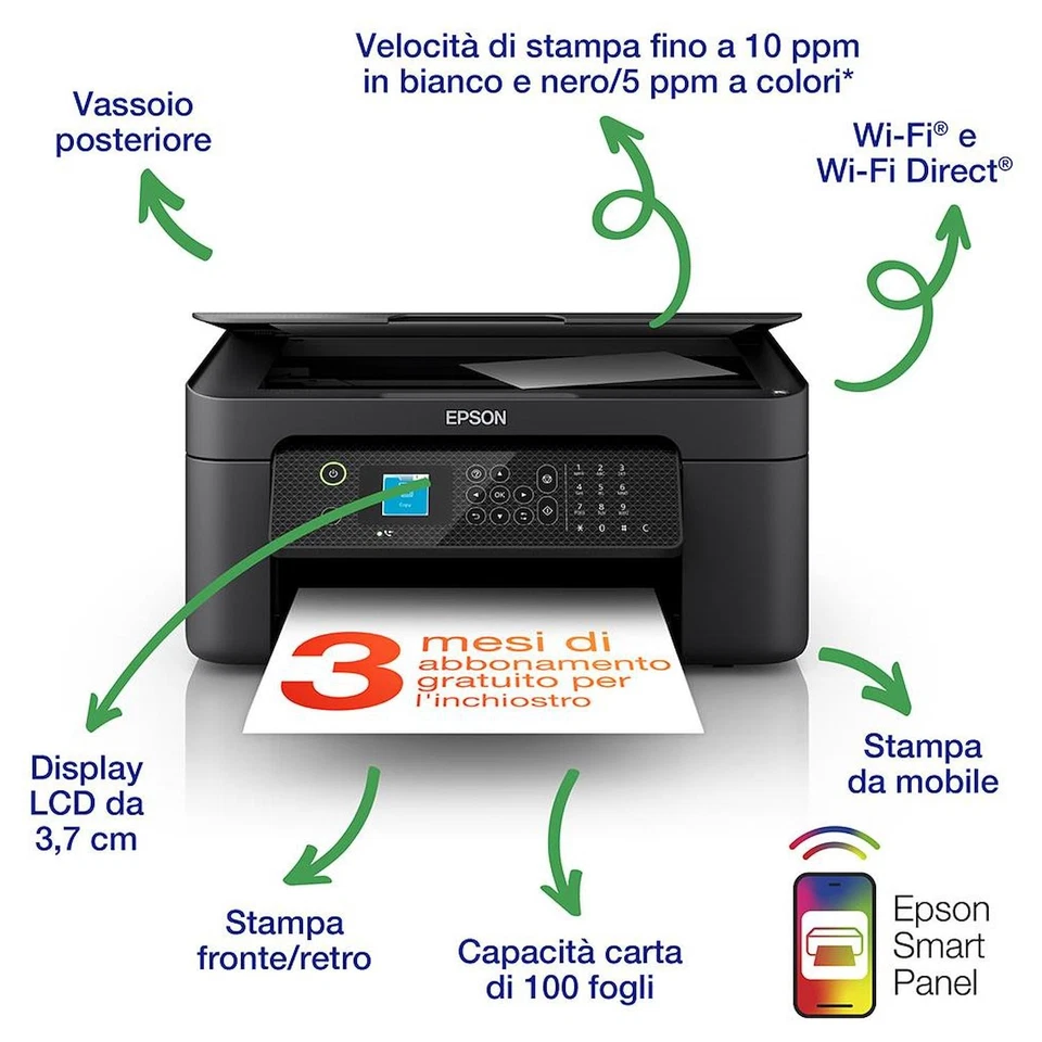 Stampante multifunzione Epson Workforce WF-2910DW nera - Immagine 2 di 4