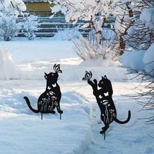 Metal Cat Decor for outside - 2 Pack Garden Stakes Decorative, Black Cat Silhoue