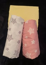 NEW Lot of 3 Crib Sheets-never washed Pink White Gray Yellow Stars Gingham