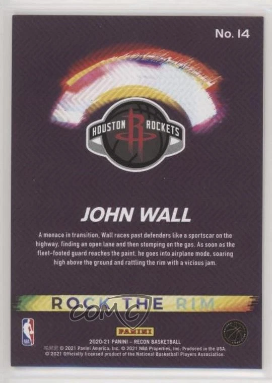 2020-21 Panini Recon Rock the Rim Purple /49 John Wall #14 - Image 2 of 2