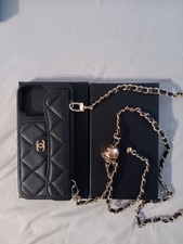Chanel IPHONE 16 PRO MAX QUILTED CASE WITH CHAIN BLACK PEARL CRUSH new