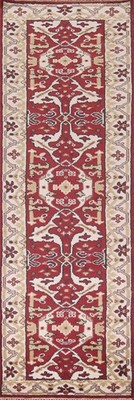 Red & Ivory Wool Runner Rug 3x10 Oushak Oriental Hand-knotted Hallway Carpet