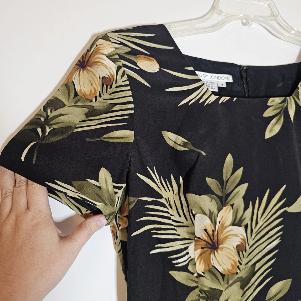 Maggy London Dress Womens 8 Silk Floral Midi Short Sleeve Button Slit Lined - Image 4 of 4