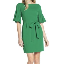 NWT Eliza J Dress Women's 6 Green Bell Sleeve Sheath With Pockets 3/4 Sleeves