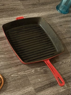 Staub Made In France Cherry Red Cast Iron Enamel Grill Pan 12 X 12 Inch