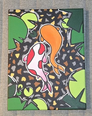 Original Koi Fish Pond Acrylic Painting
