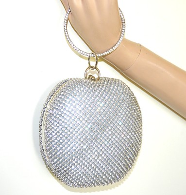 POCHETTE bracciale ARGENTO donna clutch bag cristalli strass borsello sposa  G42 | eBay