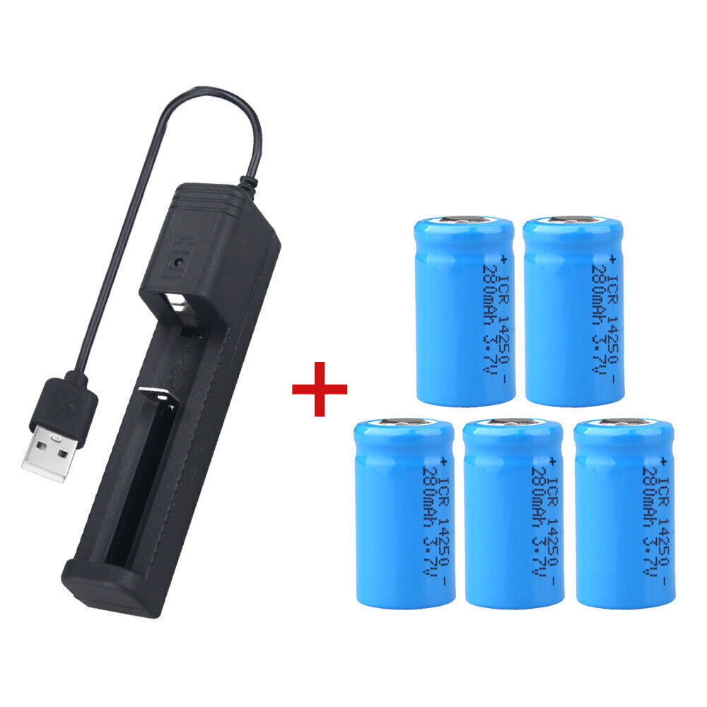 1-5 Rechargeable 14250 CR2 3.7V Battery Charger for Flashlights Torches Scopes