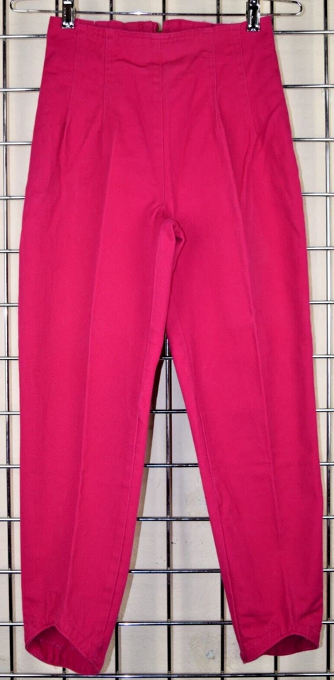 Pantalones Vintage Paris Azul Talla S/M80s Rosa Caliente Cintura Ultra Alta Cónico Capri Foto 2 de 4