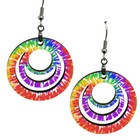 Rainbow Tie Dye Wood Earrings Dangle Stainless Steel Wires Artisan Jewelry