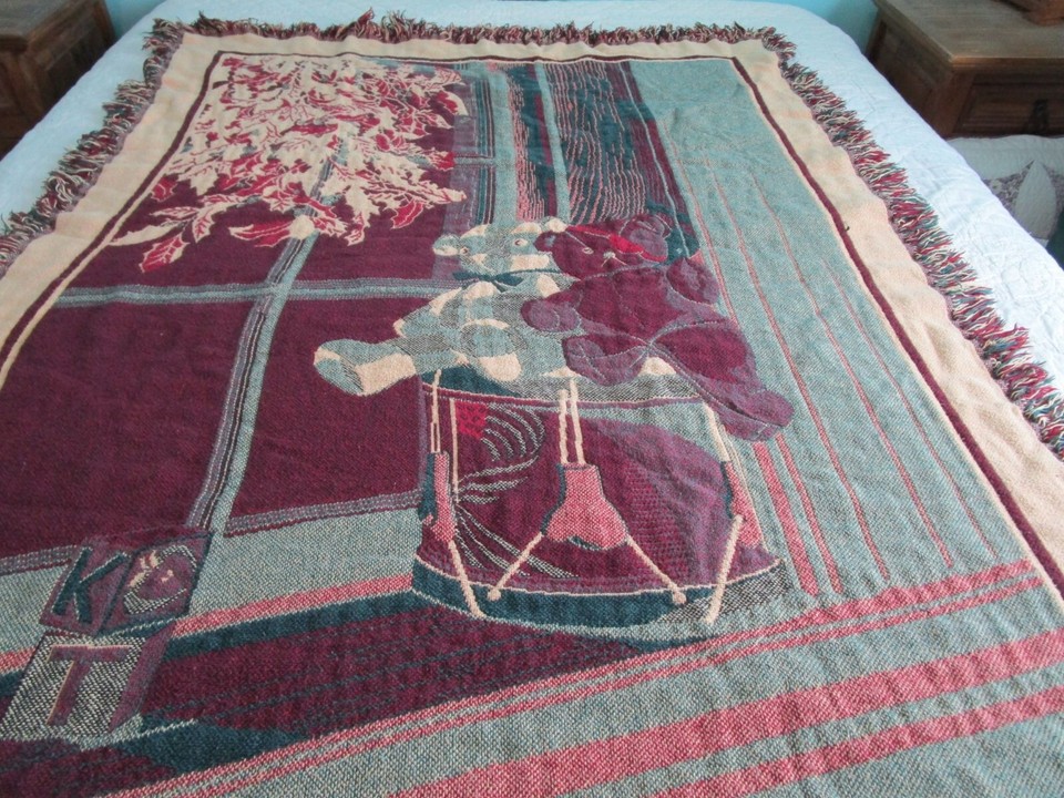 Vintage Bob Timberlake Eye Patch Teddy Bear Throw Blanket 49" X 67