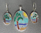 Palm tree ocean beach tropical sterling silver turquoise pendant and earring set — photo 1