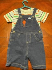 Monster Embroidered Carters Outfit Set Shortalls T-shirt Boy Toddler Sz 18 mo