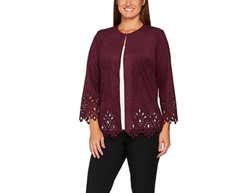 Bob Mackie - Faux Suede Jacket With Cut Out Detail - Wine - Xl
