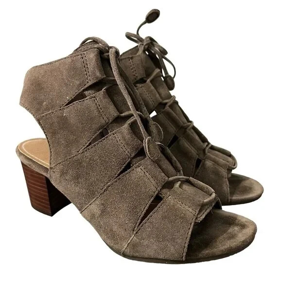Vionic Suede Lace-up Sandals, Bristol Dark Taupe, Sz US