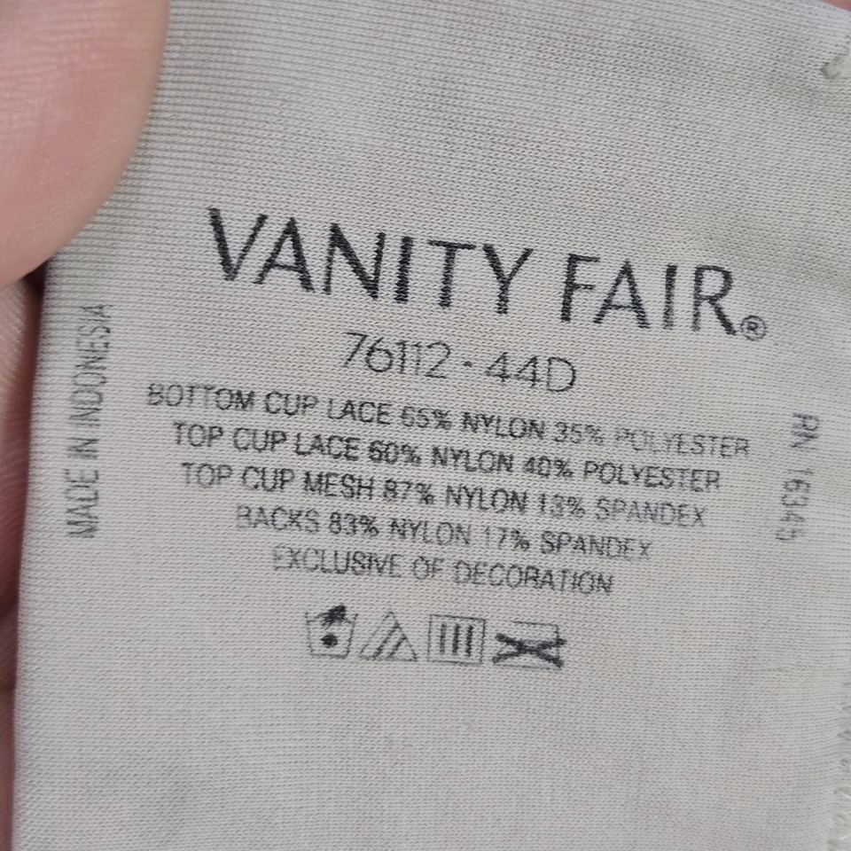 Vanity Fair Women Bra 44D Beige Floral Sheer Underwired Lace Bow Adjustable - Image 3 of 4