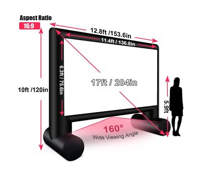 Hipicute 17Ft Inflatable Projector Screen Outdoor Movie Screen Support With Quiet Air Blower, Storage Bag Front And Rear Projection, 160°Large Viewing Angle Perfect For Movie Night And Parties - View #2
