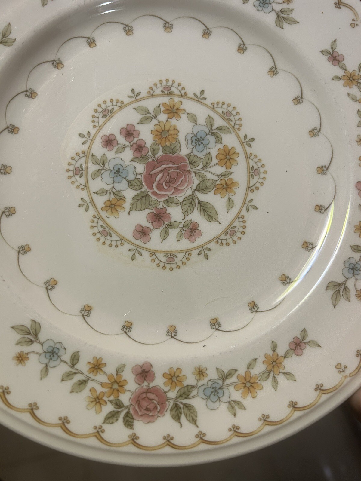 7 Noritake Verse Salad Plates Set Vintage Floral Pink Yellow Versatone Japan .8”