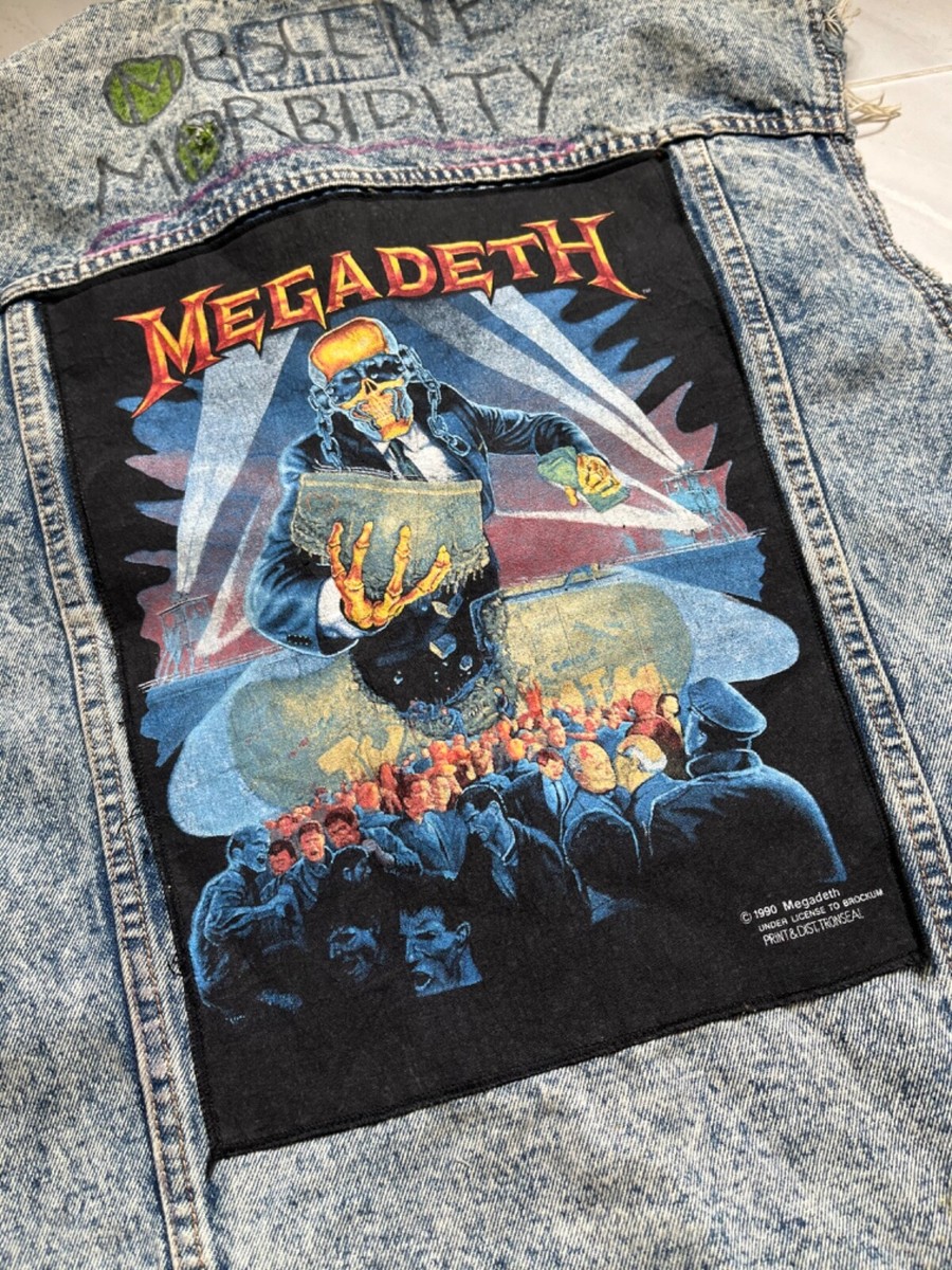 vintage Megadeth 1990 brokum denim vest painted made in Hong Kong