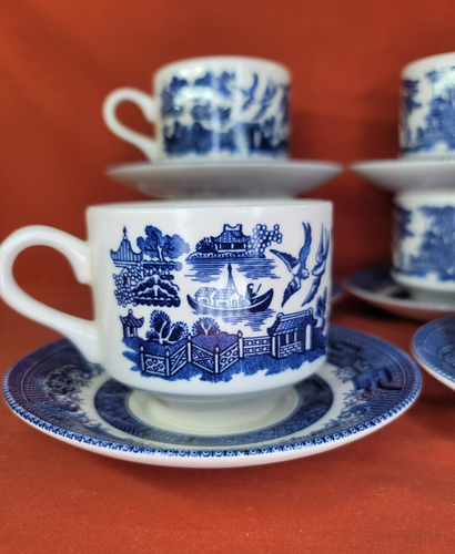Taza taza y platillo Churchill Inglaterra azul sauce blanco vajilla inglesa fina - Imagen 3 de 21
