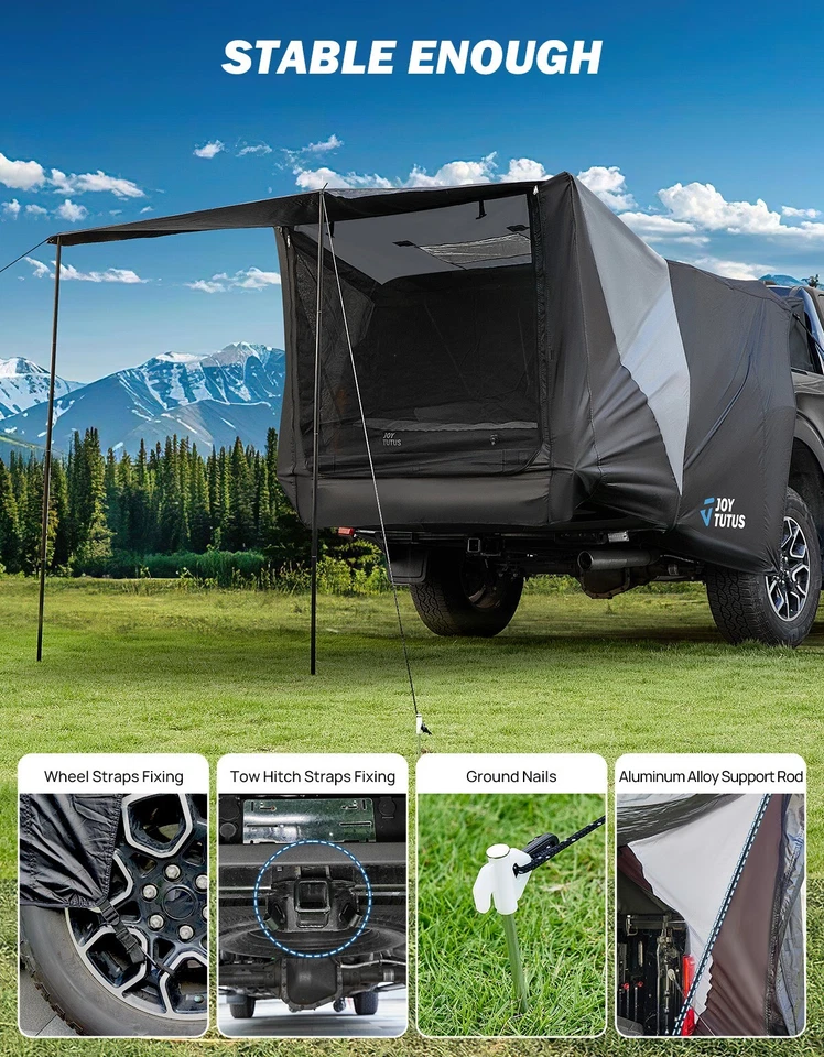 Палатка для грузовика с тентом подходит для полноразмерного грузовика, мягкий верх/корпус автофургона - Изображение 3 из 4