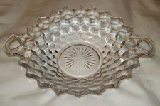 Vintage Fostoria American Cube Crystal Clear Glass Round 11” Double Handled Bowl