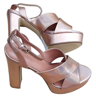 TOPSHOP Ladies Madrid Glossy Rose Gold Platform Strappy Shoes Heels MRRP £32