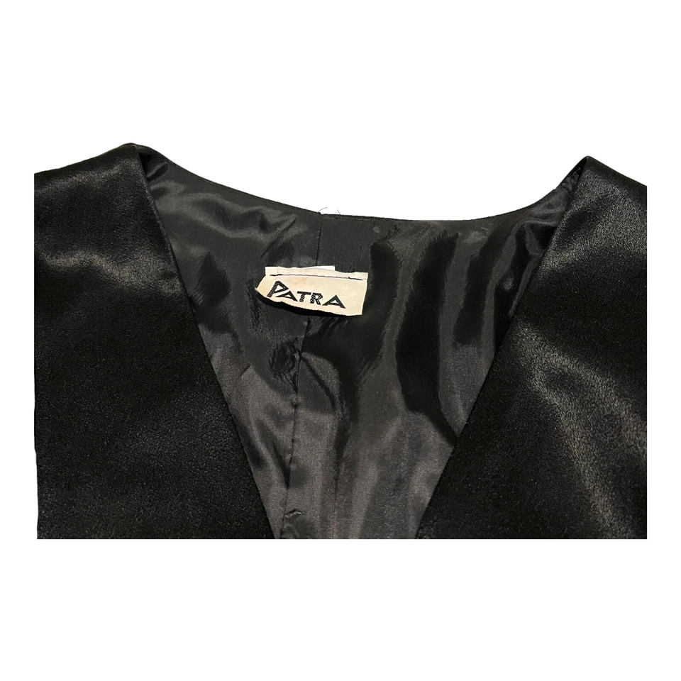 Vintage Patra Womens Black Satin Long Sleeved Blazer Jacket 11-12 Flower Button - Image 3 of 4