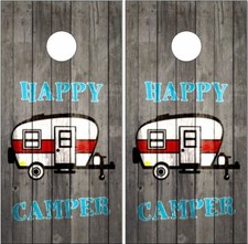 Happy Camper LAMINATED Cornhole Wrap Bag Toss Skin Decal Sticker
