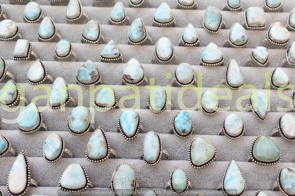 Lote de 1000 piezas de anillos de piedras preciosas Larimar enchapados en plata 925 joyas para mujer Foto 3 de 4