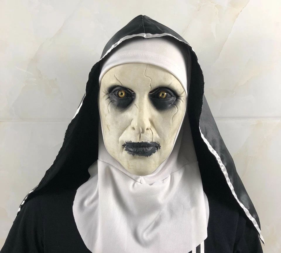 The Horror Scary Nun Latex Mask w/Headscarf Valak Cosplay for Halloween Costume - Image 2 of 4