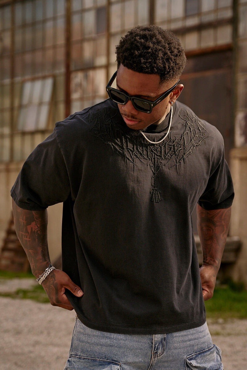 YOUNGLA (SOLD OUT) - 4106 - DARK WAVE TEES - CHARCOAL WASH - SMALL