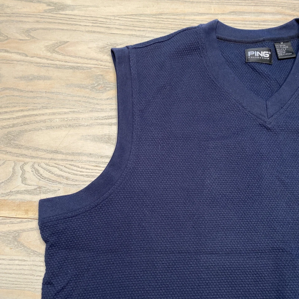 Ping Collection V-Neck Sweater Vest Navy Blue Mens M Lightweight Waffle Knit - Image 4 of 4