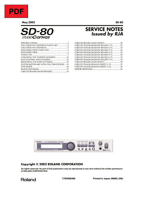 Roland Edirol SD-80 Studio Canvas Service Manual with Electronic Schematics