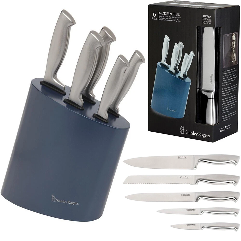 STANLEY ROGERS Modern Steel Metallic Baltic Blue 6 Piece Knife Block Set